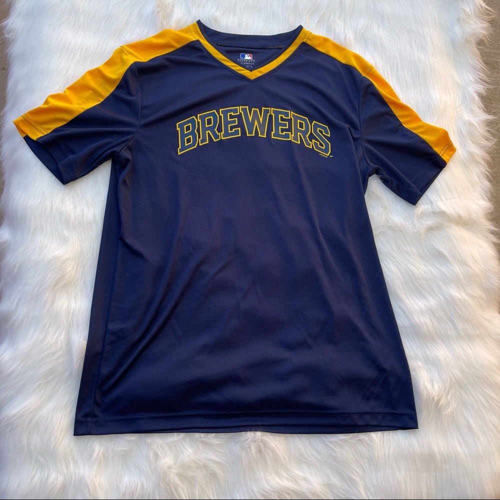 Brewers Large MLB Lightweight Baseball Jersey Waffle Knit Short Sleeve